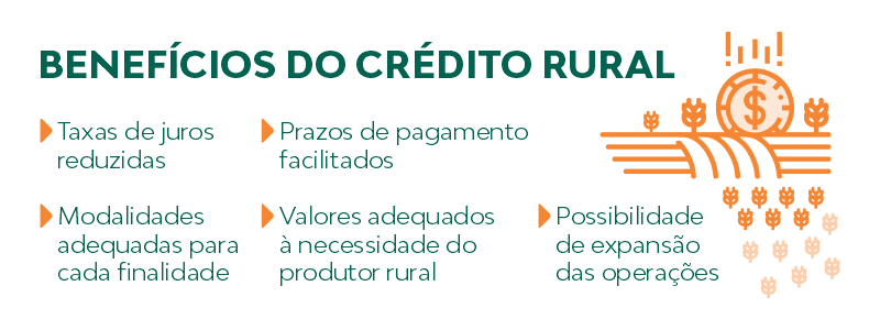 Benefícios do crédito rural: taxas de juros reduzidas, modalidades adequadas para cada finalidade, prazos de pagamento facilitados,
valores adequados à necessidade do produtor rural e possibilidade de expansão das operações.