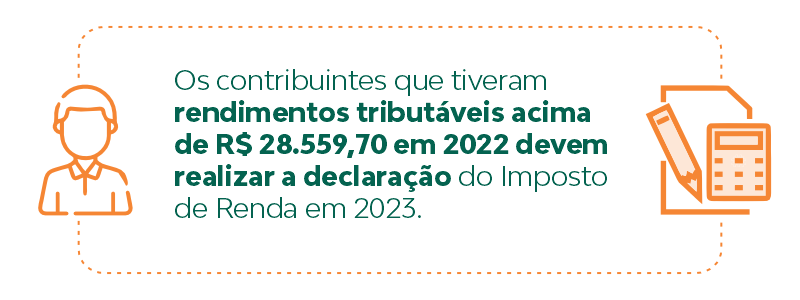 Os contribuintes que tiveram rendimentos tributáveis acima de R$ 28.559,70 em 2022 devem realizar a declaração do Imposto de Renda em 2023.