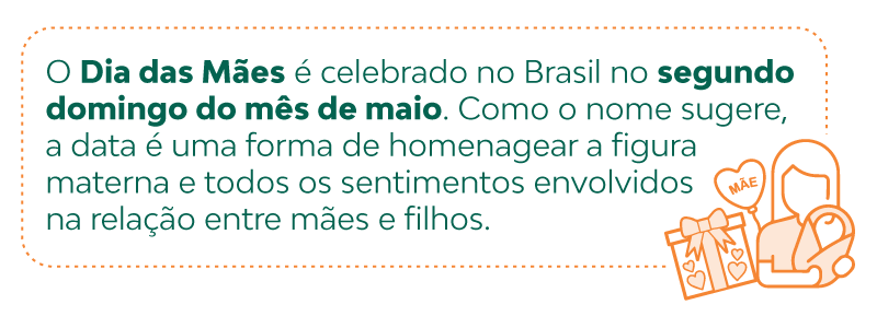 O Dia das Mães é celebrado no Brasil no segundo domingo do mês de maio. Como o nome sugere, a data é uma forma de homenagear a figura materna e todos os sentimentos envolvidos na relação entre mães e filhos.
