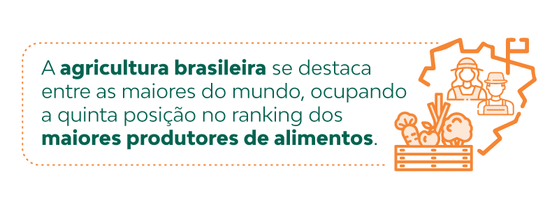 A agricultura brasileira se destaca entre as maiores do mundo, ocupando a quinta posição no ranking dos maiores produtores de alimento, e ainda representa uma fonte de matéria-prima e de alimentos para inúmeros países. 